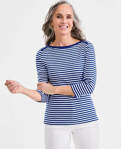 Style & Co Women's Printed Pima Cotton 3/4-Sleeve Top, Exclusively at Macy's