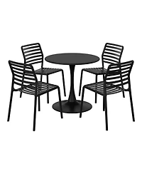 WestinTrends 5-Piece Outdoor Indoor Metal Patio Dining Table Set With Stackable Plastic Side Chairs