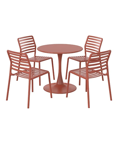 WestinTrends 5-Piece Outdoor Indoor Metal Patio Dining Table Set With Stackable Plastic Patio Side Chairs