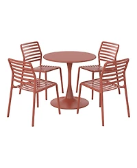 WestinTrends 5-Piece Outdoor Indoor Metal Patio Dining Table Set With Stackable Plastic Patio Side Chairs