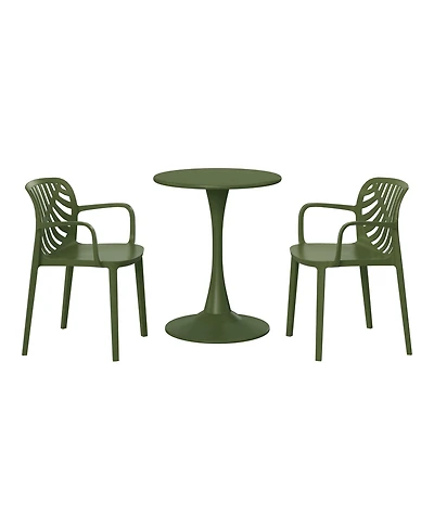 WestinTrends 3-Piece Indoor Outdoor Metal Patio Dining Table Set With Stackable Patio Chairs