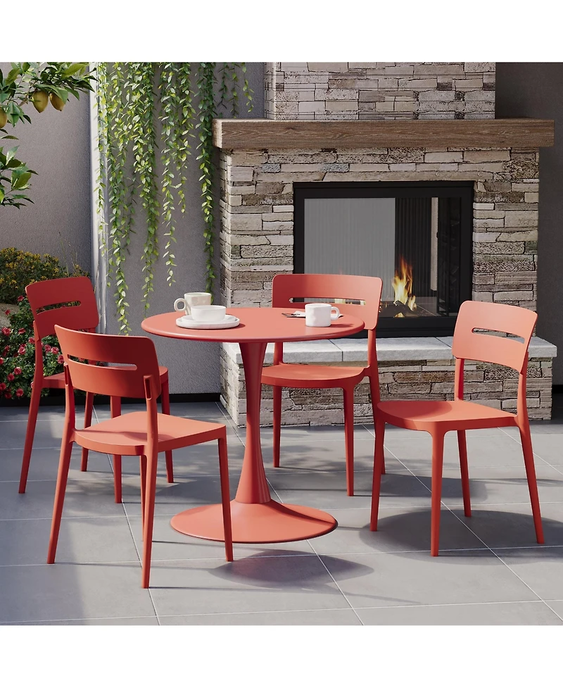 WestinTrends 5-Piece Outdoor Indoor Round Metal Patio Dining Table Set With Stackable Chairs