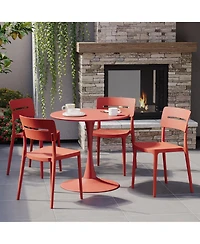 WestinTrends 5-Piece Outdoor Indoor Round Metal Patio Dining Table Set With Stackable Chairs