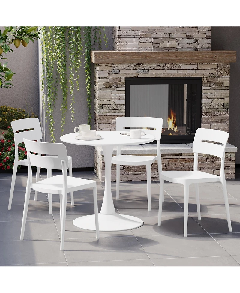WestinTrends 5-Piece Outdoor Indoor Round Metal Patio Dining Table Set With Stackable Patio Chairs