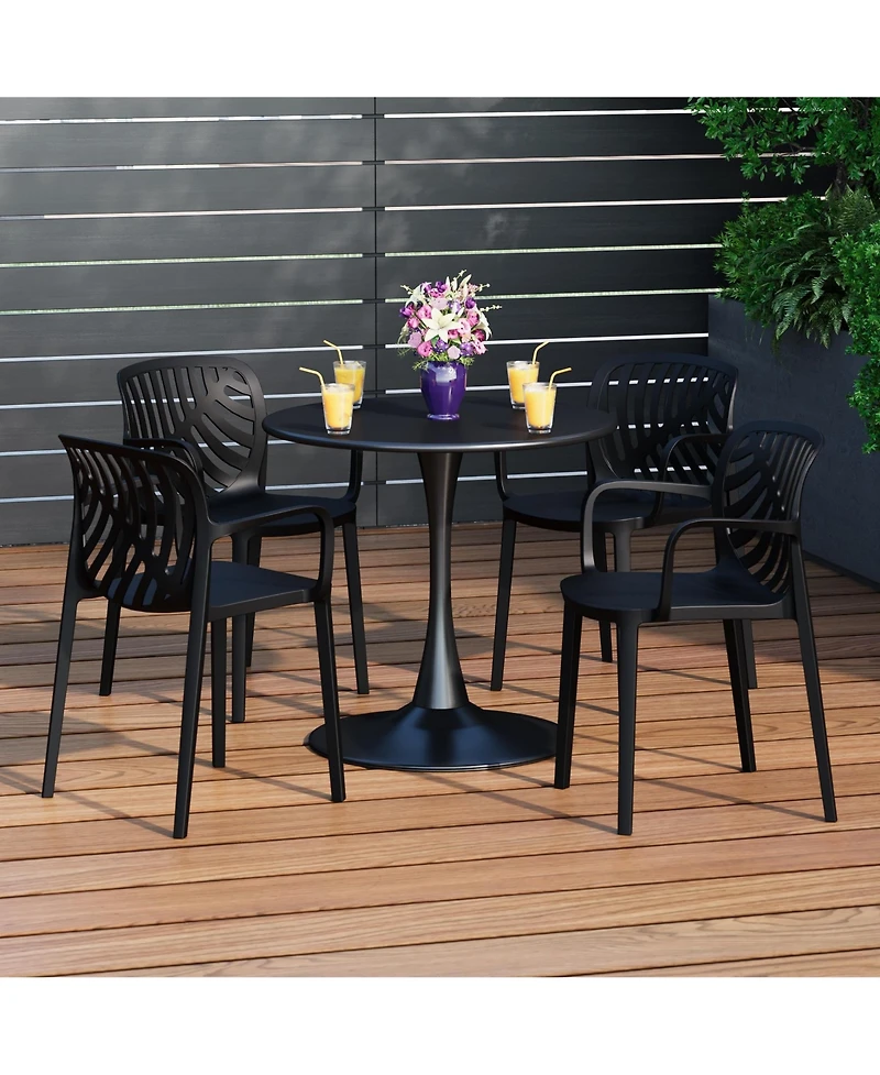 5-Piece Outdoor Indoor Metal Patio Dining Table Set With Stackable Arm Chairs