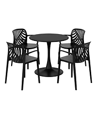 5-Piece Outdoor Indoor Metal Patio Dining Table Set With Stackable Arm Chairs