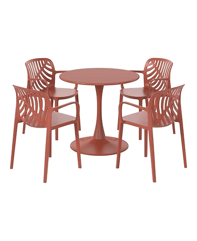 5-Piece Outdoor Indoor Metal Patio Dining Table Set With Stackable Patio Arm Chairs