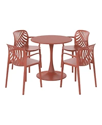 5-Piece Outdoor Indoor Metal Patio Dining Table Set With Stackable Patio Arm Chairs