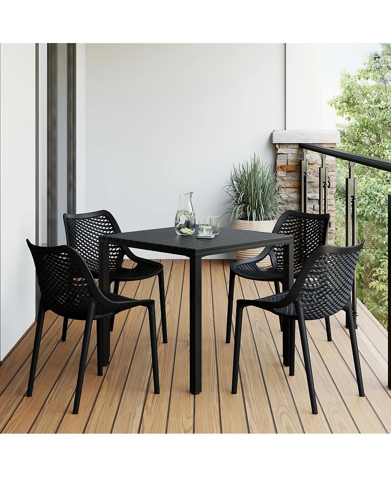 5-Piece Outdoor Patio Metal Frame Dining Table Set with Stackable Chairs