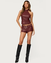 Edikted Womens Alba Faux Leather High Neck Top