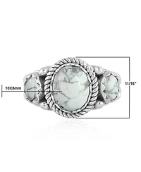 American West Jewelry Sterling Silver White Howlite 3-Stone Ring