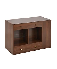 Streamdale Furniture Walnut Closet Island with Drawers, Glass Top, Shelves & Jewelry Storage