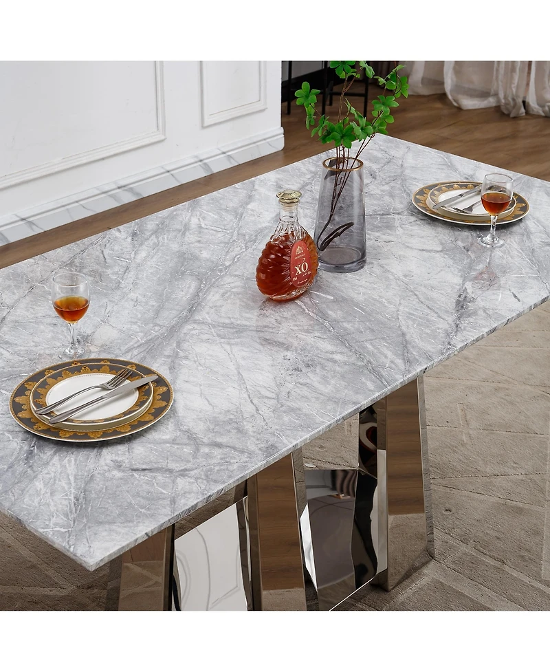 Streamdale Furniture + 70" + Faux Marble + Mirrored Base + Dining Table