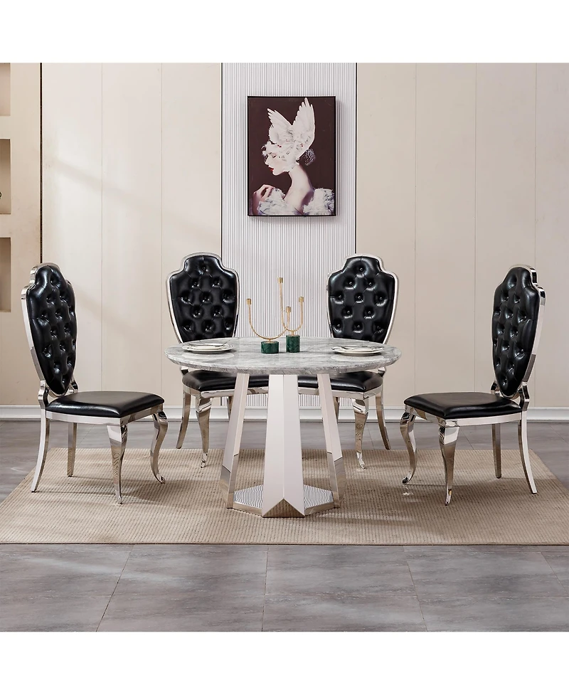 Streamdale Furniture 47" Round Faux Marble Stainless Steel Base Dining Table