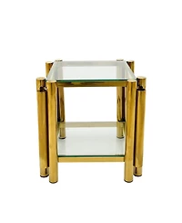 Streamdale Modern 3-Piece Coffee Table Set Stainless Steel, Clear Glass, Gold