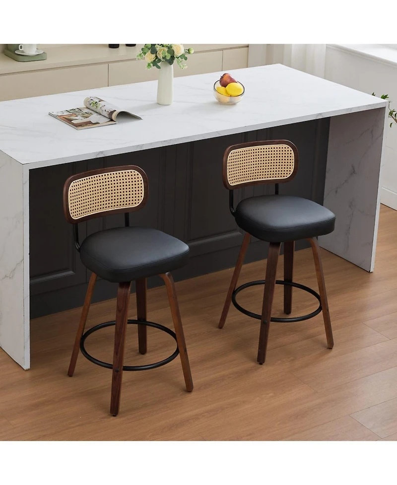 Streamdale Furniture Rattan Counter Height Swivel Bar Stools (Set of 2)