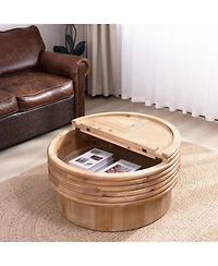 Streamdale Furniture Round Lift-Top Coffee Table - Hidden Storage Natural Finish
