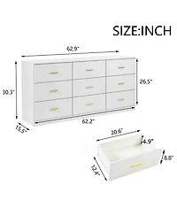 Streamdale Furniture Modern White 9-Drawer Dresser - Ample Storage