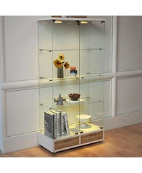 Streamdale Furniture Streamdale Modern Glass Display Cabinet w/ Drawers & Led Lights