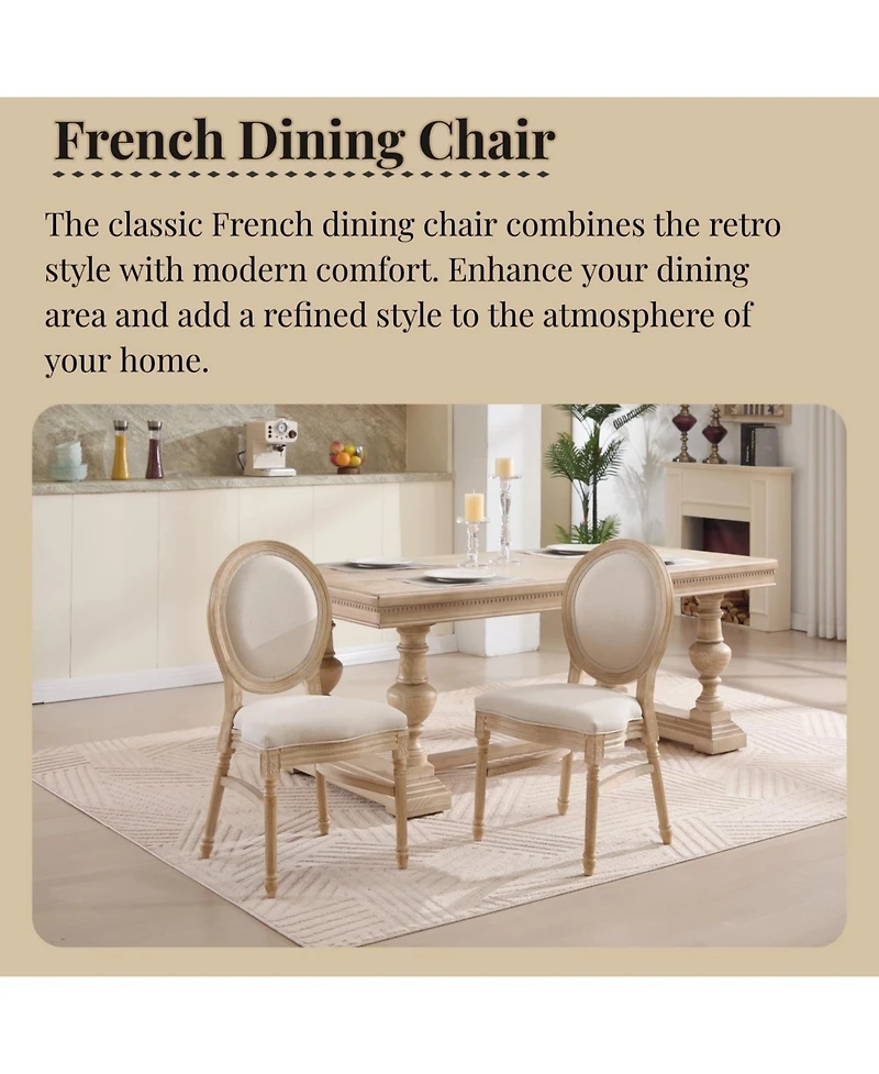 Streamdale Furniture French Country Upholstered Dining Chairs, Set of 2, Beige