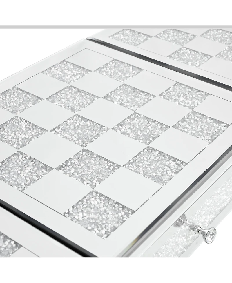 Streamdale Furniture Mirrored Vanity Desk, Crushed Diamond Inlay, Flip-Top Mirror, Silver