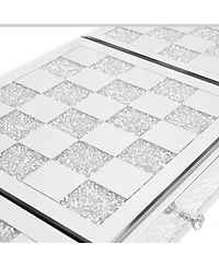 Streamdale Furniture Mirrored Vanity Desk, Crushed Diamond Inlay, Flip-Top Mirror, Silver