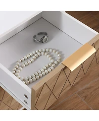 Streamdale Furniture White & Natural Mid-Century Nightstand with Gold Accents