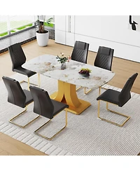 Streamdale 71" Pandora Glass Dining Set Table & 6 Black Pu Chairs