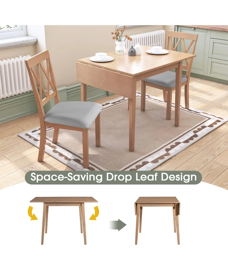 Streamdale Farmhouse Extendable Dining Set for Small Spaces Drop Leaf Table and 4 Upholstered Chairs
