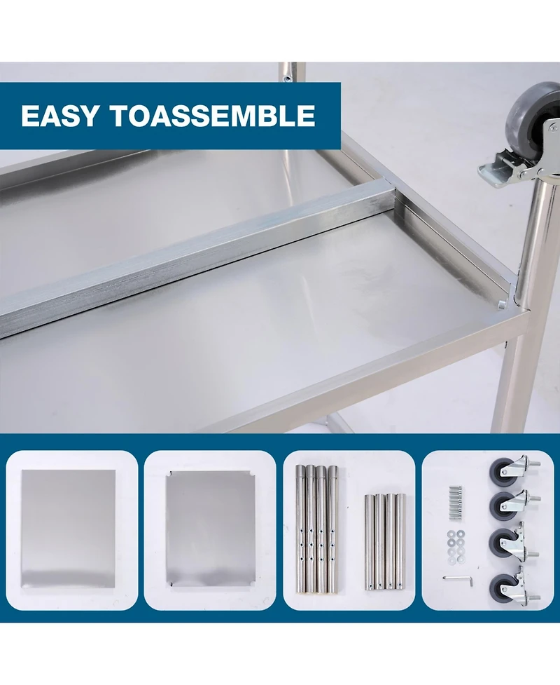 Streamdale Furniture 30"x24" Stainless Steel Kitchen Prep Table w/ Shelf & Wheels