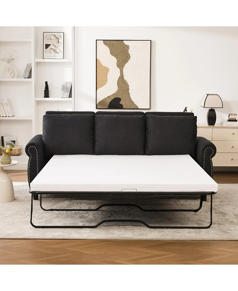 Streamdale Furniture Sleeper Sofa Bed, Pull Out Couch, 3 Seater Sectional, Linen, Dark Gray