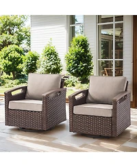 Gymojoy Farmhouse 2-Piece Pe Wicker Outdoor Rocking Chair with Olefin Cushions/Metal Armrest