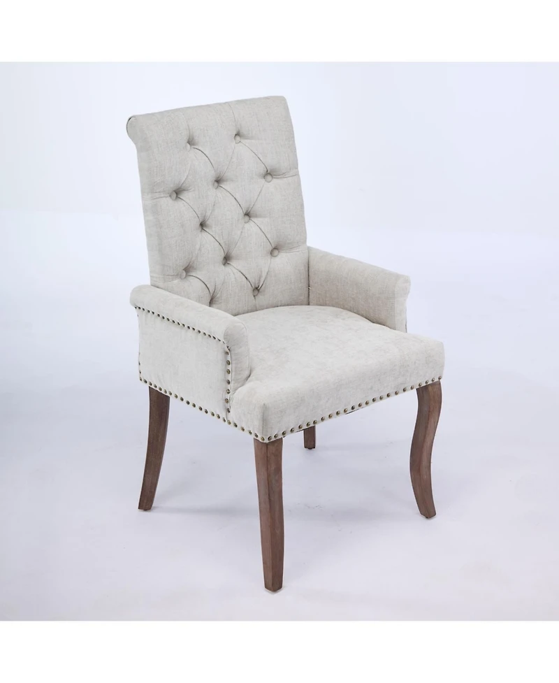 Streamdale Furniture Beige Chenille Dining Chair, Tufted, Wood Legs