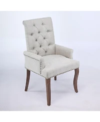 Streamdale Furniture Beige Chenille Dining Chair, Tufted, Wood Legs