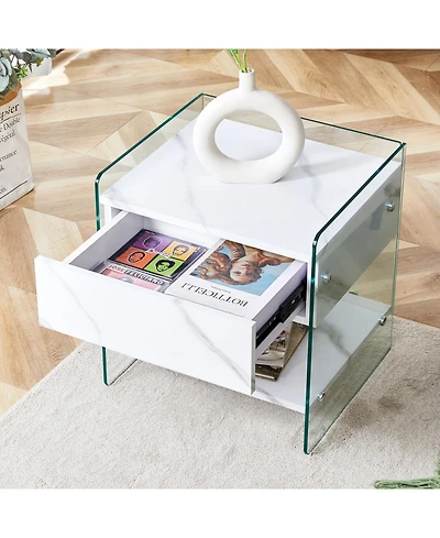 Streamdale Glass and Mdf Bedside Table with Drawers
