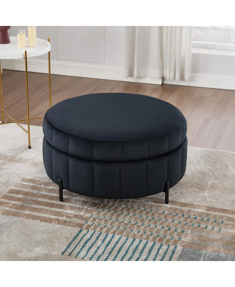 Streamdale Furniture 31.5" Velvet Storage Ottoman - Black