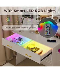 Streamdale Furniture Vanity Desk with Led Lights Mirror, Power Outlet, Drawers & Chair - White