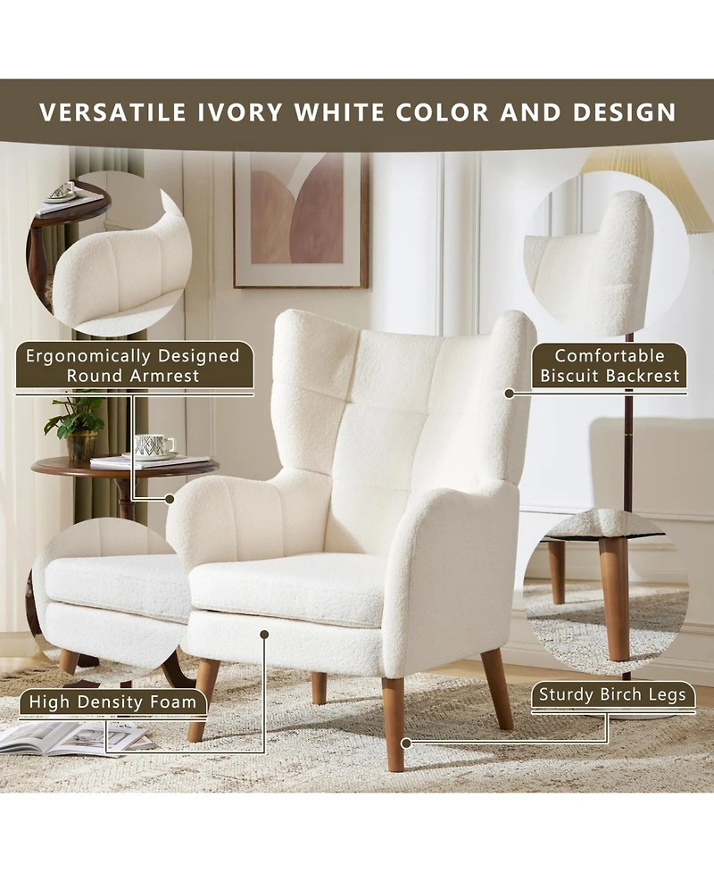 Streamdale Furniture Streamdale White Teddy Fabric Accent Chair