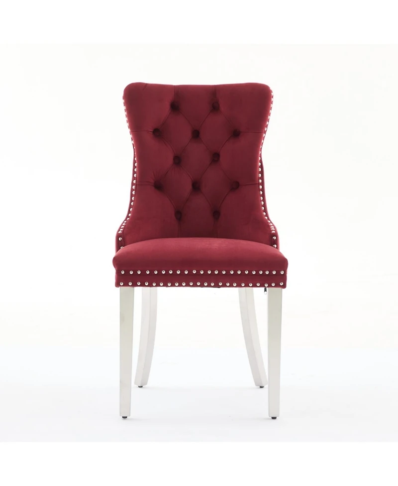 Streamdale Furniture Tufted Velvet Dining Chairs, Wine Red, Chrome Legs, Set of 2