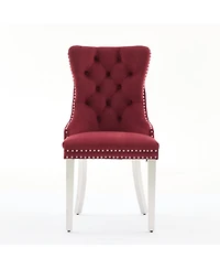 Streamdale Furniture Tufted Velvet Dining Chairs, Wine Red, Chrome Legs, Set of 2