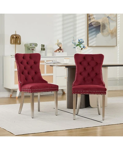 Streamdale Furniture Tufted Velvet Dining Chairs, Wine Red, Chrome Legs, Set of 2