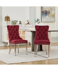 Streamdale Furniture Tufted Velvet Dining Chairs, Wine Red, Chrome Legs, Set of 2