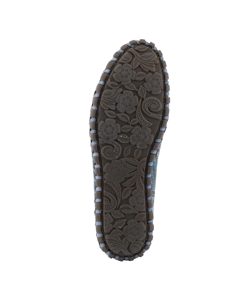 L'Artiste Women's Delavigne Handpainted Floral Loafers with Gold Bit Accent, Cushioned Insole & Flexible Sole