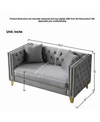 Streamdale Furniture 58" Chesterfield Velvet Sofa, 2 Seater, Button Nailhead, Square Arm - Grey