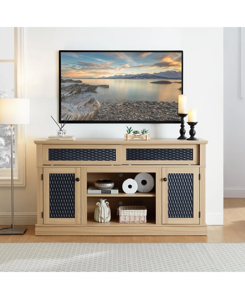 Streamdale Embossed Pattern Tv Console with Media Storage, Light Oak, 58.27"W