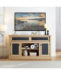 Streamdale Embossed Pattern Tv Console with Media Storage, Light Oak, 58.27"W