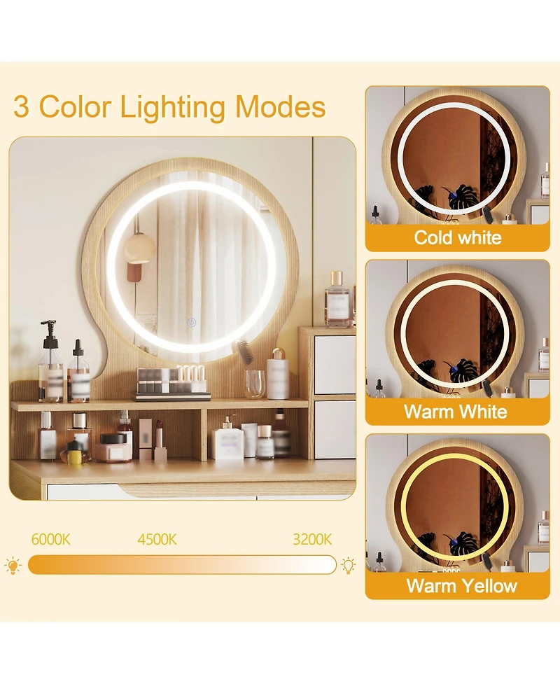 Streamdale Lighted Vanity Desk with 3 Adjustable Mirror and 4 Drawers