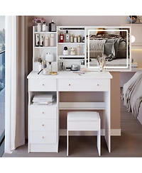 Streamdale Furniture 37" Led Mirror Vanity Table with Drawer & Stool