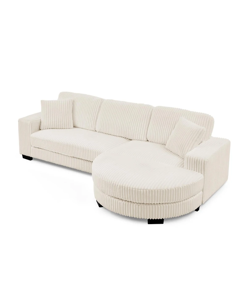 Streamdale Furniture Corduroy Tufted Sleeper Sectional Sofa - L-Shaped Modular - Beige