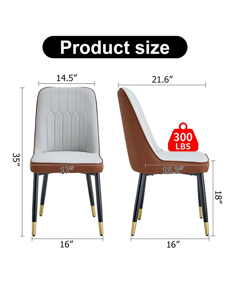 Streamdale Furniture Streamdale Gray & Brown Dining/Living Room Chairs, Pu Cushion, Metal Legs, 2-Piece Set